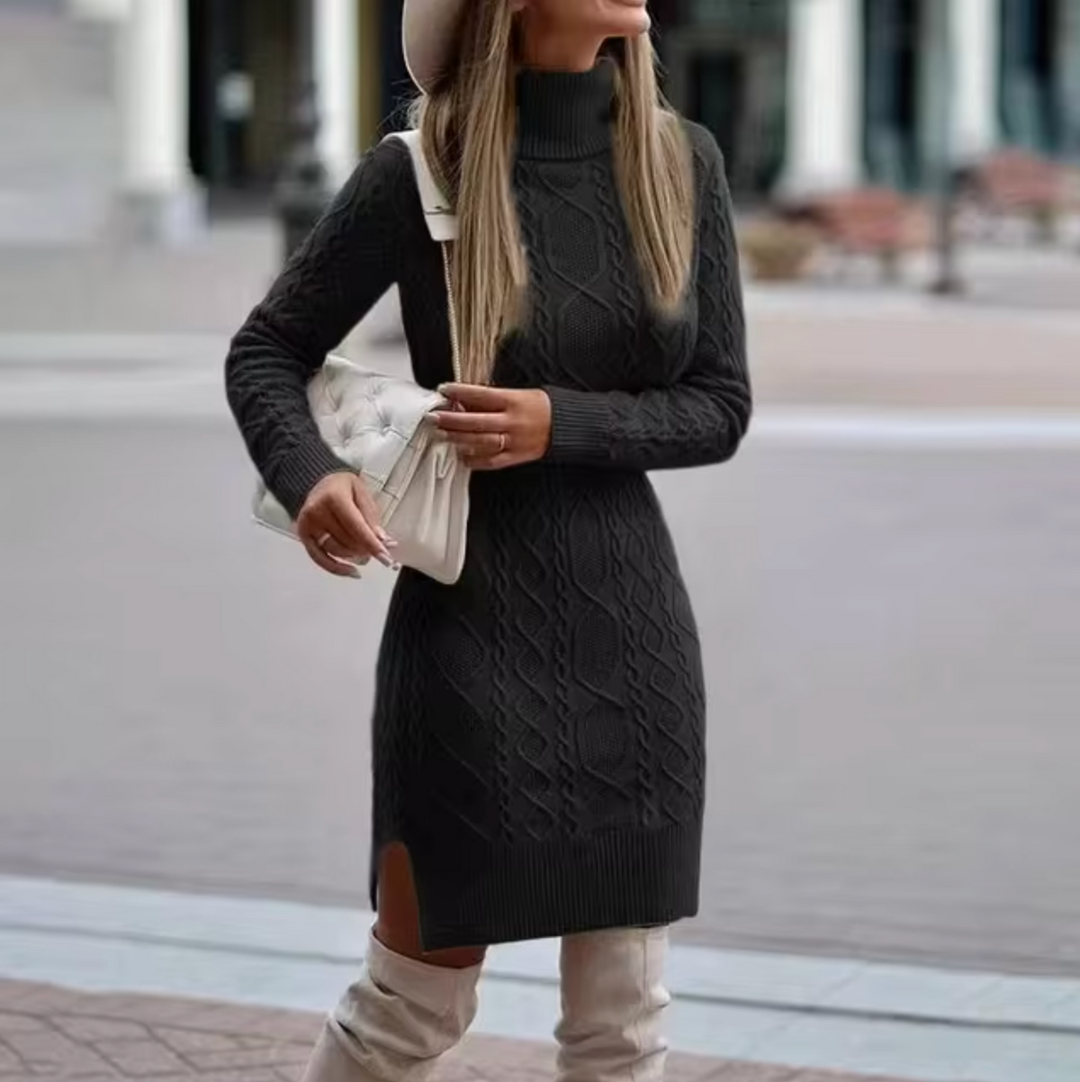 Elena | Vestido de Mujer Elegante de Punto con Cuello Alto | Confort y Estilo para Otoño e Invierno 4