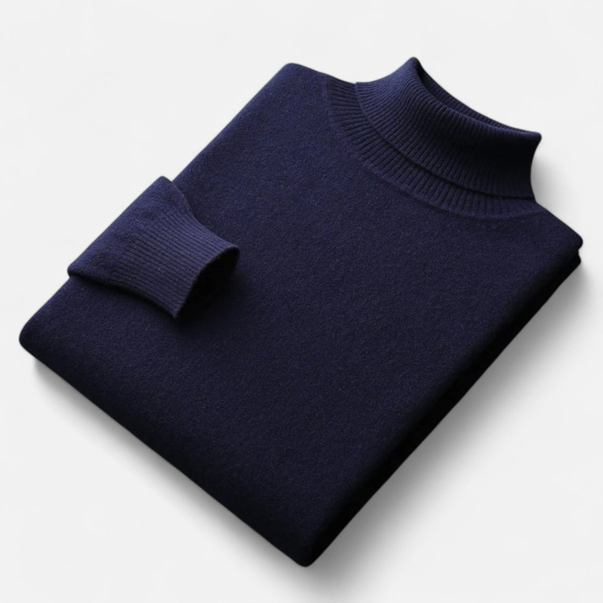 Vista lateral del jersey de lana de cuello alto para hombre