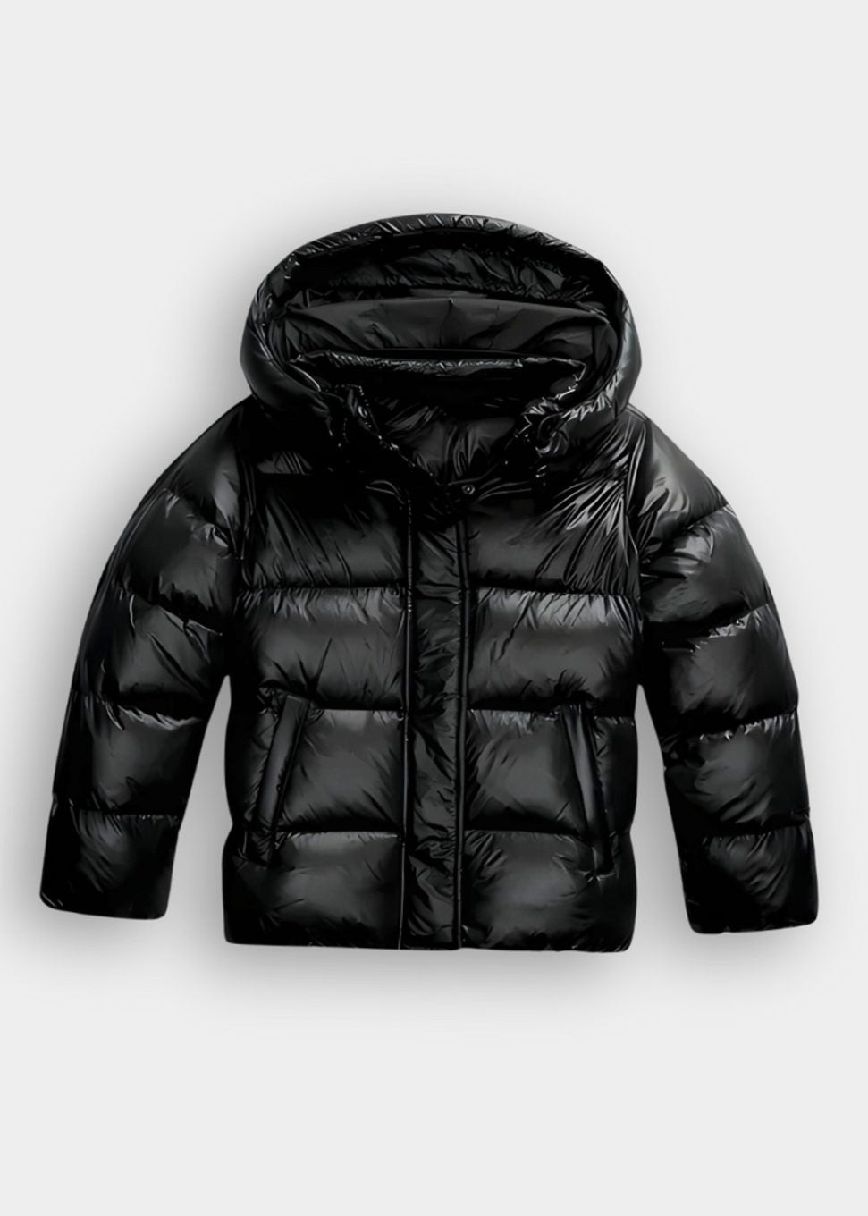 Vista frontal de la chaqueta acolchada con cremallera de largo completo
