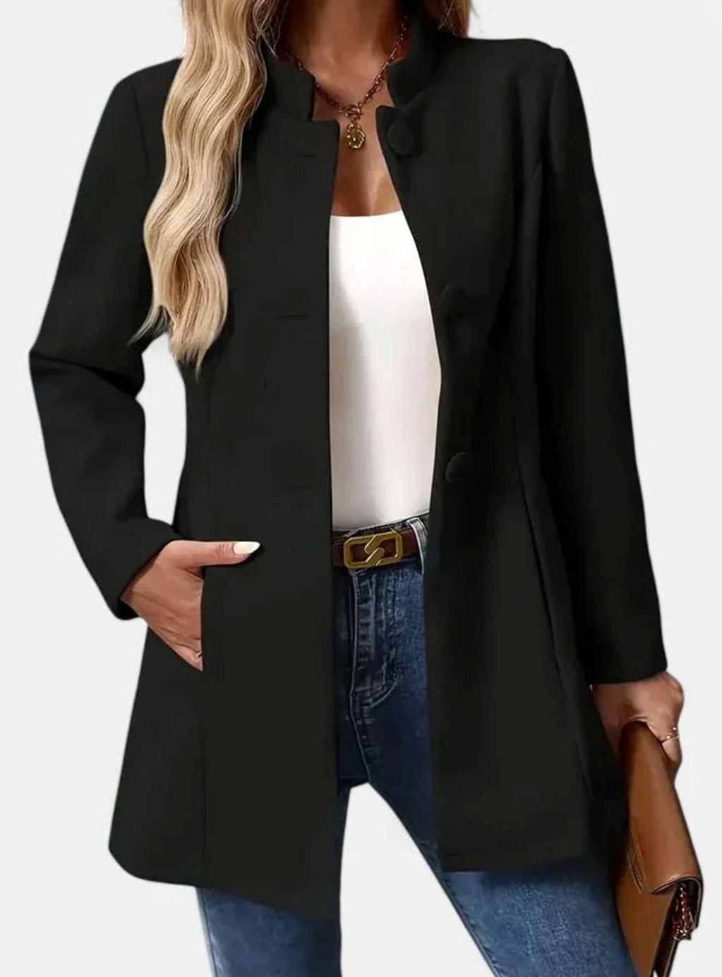 Chaqueta elegante con cuello mao lista para eventos formales