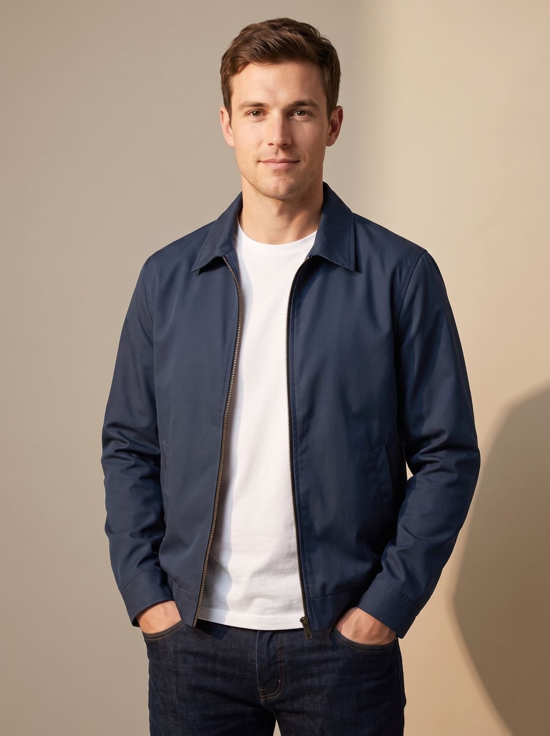 Chaqueta Harrington CALLUM para hombre con cremallera completa y cuello camisero