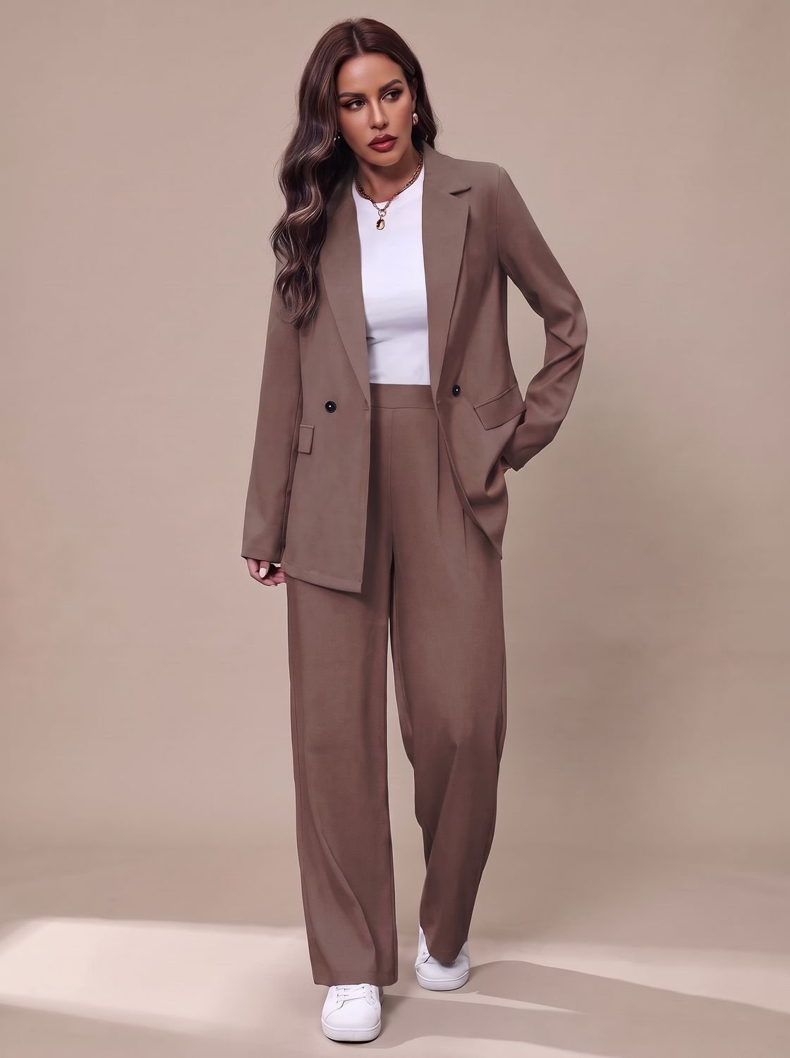 Conjunto ESMERALDA en verde, americana cruzada y pantalón ancho