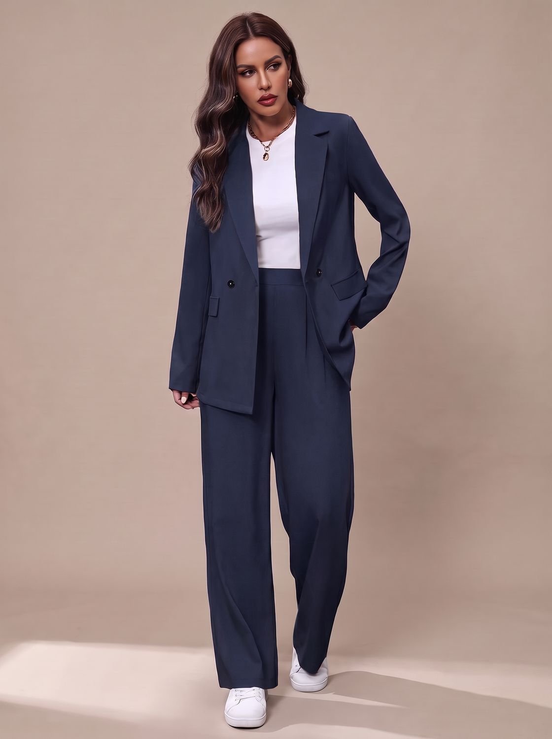 Conjunto ESMERALDA en azul marino, traje de dos piezas para mujer