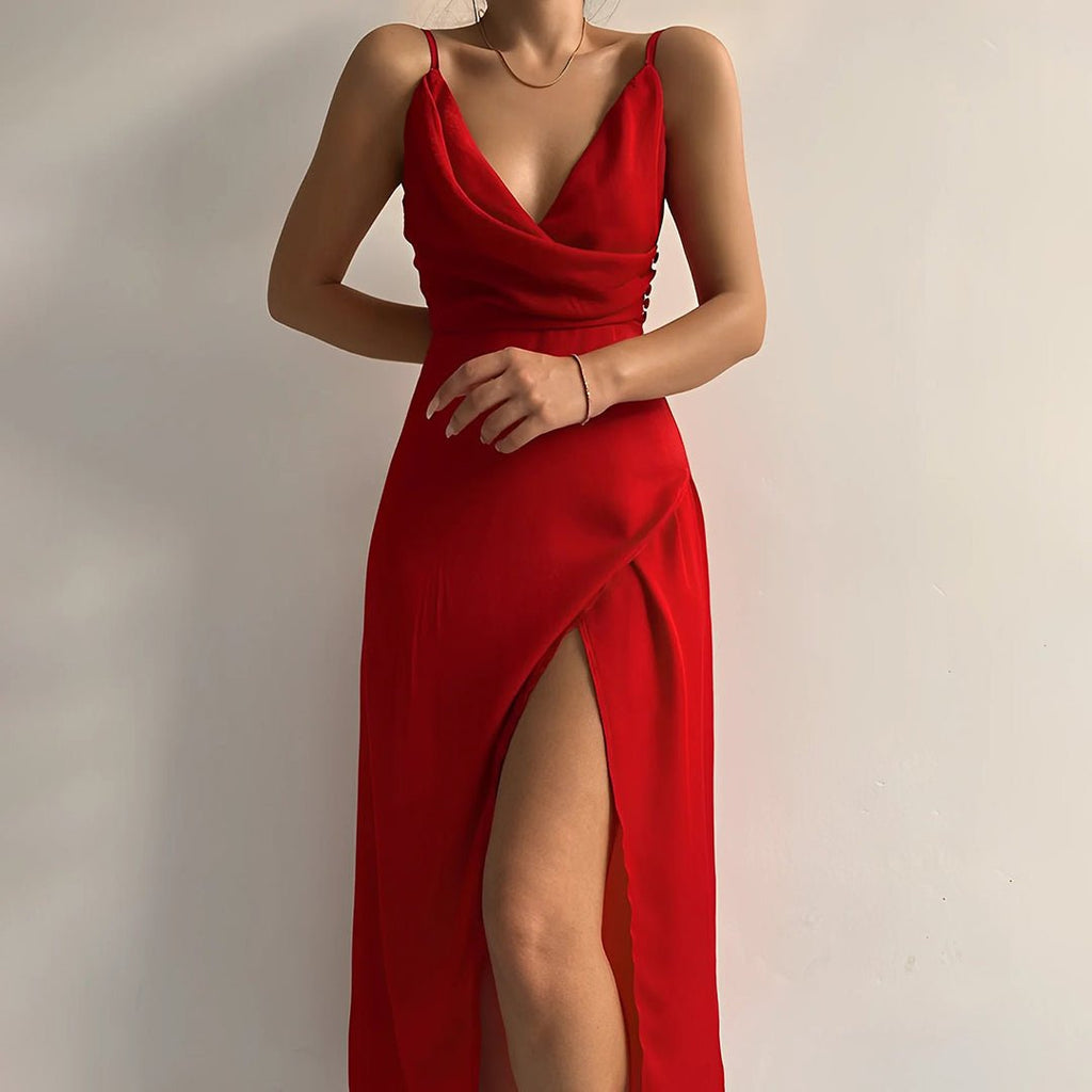 Mia | Vestido Elegante e Fiesta con Abertura Alta y Escote Cruzado - Noa Lagos
