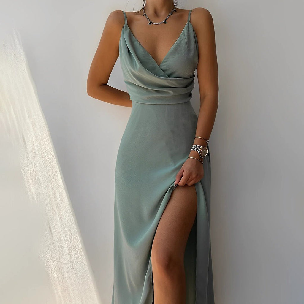 Mia | Vestido Elegante e Fiesta con Abertura Alta y Escote Cruzado - Noa Lagos