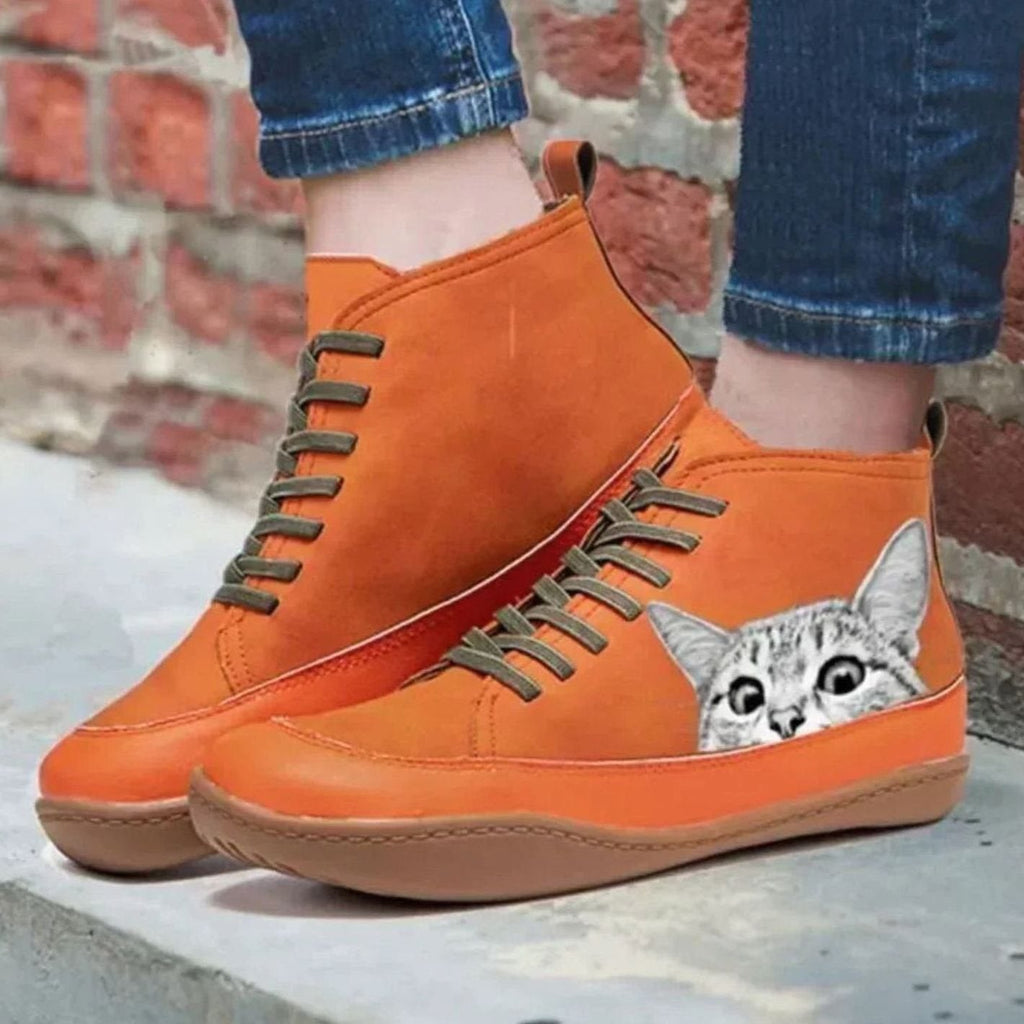 Botines de mujer estilo casual con estampado felino