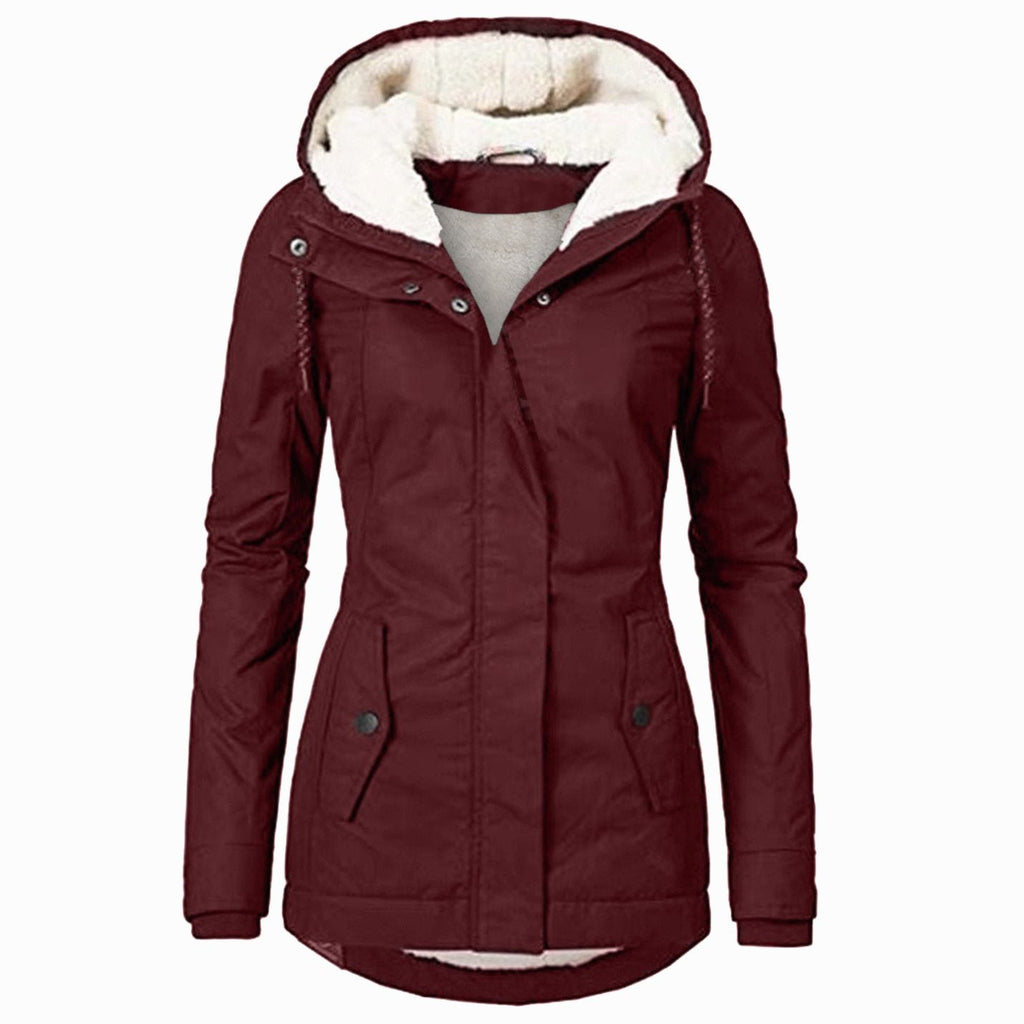 Detalle del interior de forro polar sherpa de la parka Nordia para mujer