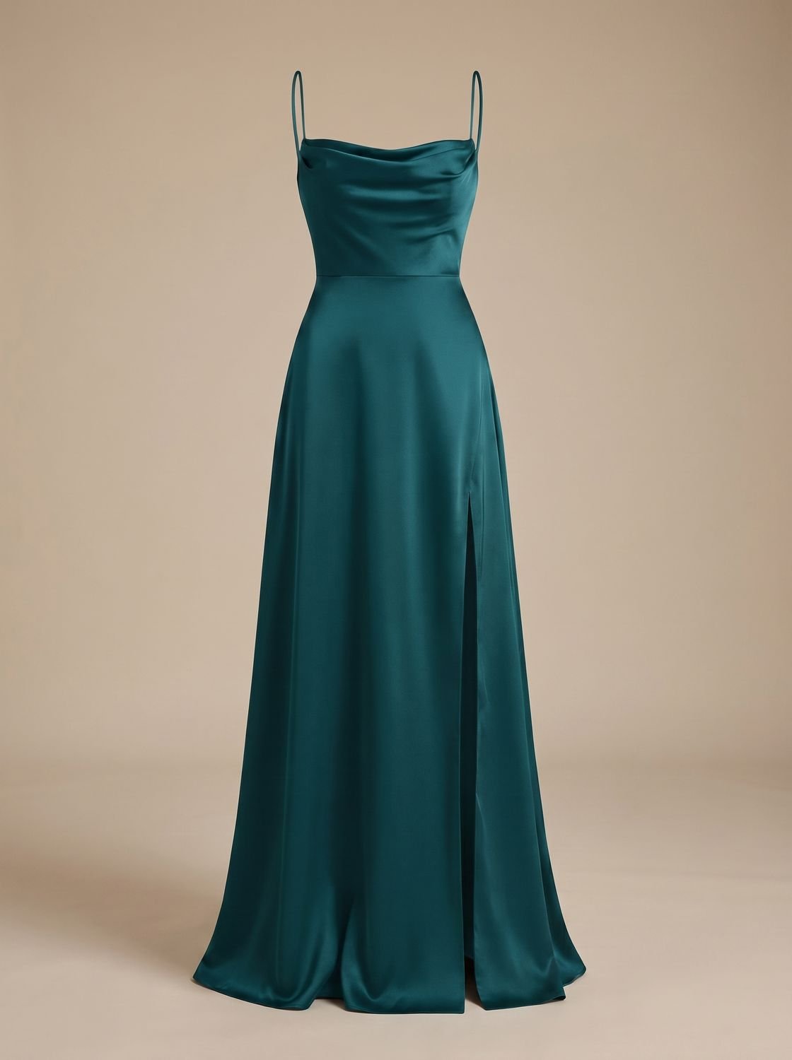 Vestido Aurelia de satén combinado con sandalias de tacón