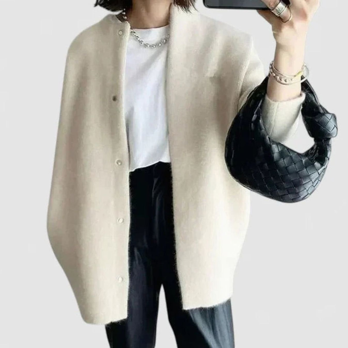 Cárdigan oversize de punto con botones dorados para mujer, color camel