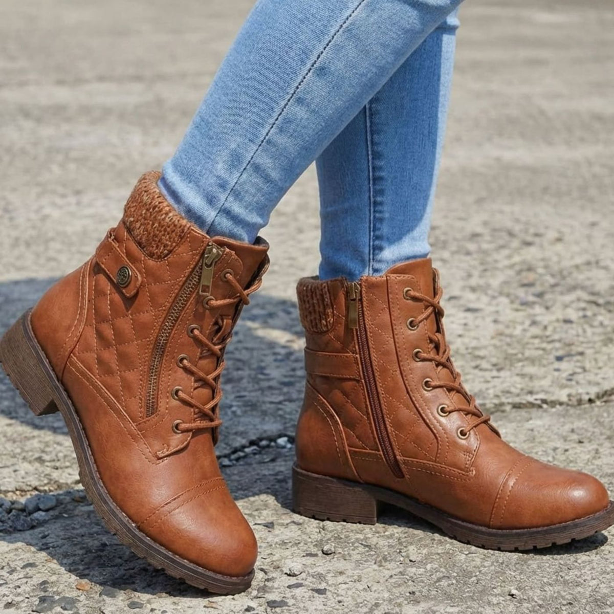 Botines de mujer acolchados con cordones y tacón ancho, vista frontal